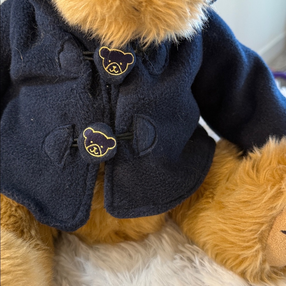 Fao Schwarz 2009 Plush Teddy Bear w/ Blue Jacket Stuffed Animal Sits 14" Tall - Picture 3 of 6